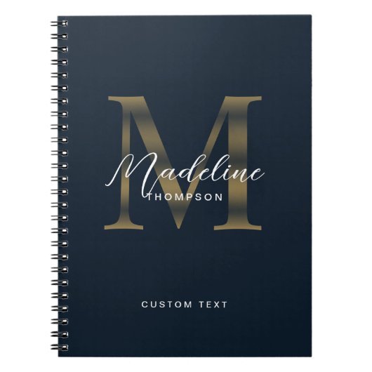 Elegant Script Metallic Navy Blue Gold Monogram Notitieboek (Voorkant)