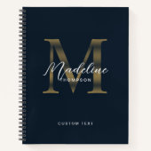 Elegant Script Metallic Navy Blue Gold Monogram Notitieboek (Voorkant)