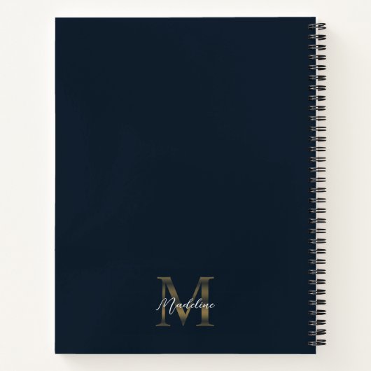 Elegant Script Metallic Navy Blue Gold Monogram Notitieboek (Achterkant)