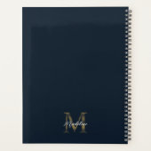 Elegant Script Metallic Navy Blue Gold Monogram Planner (Achterkant)