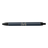 Elegant Script Metallic Navy Blue Gold Monogram Zwarte Inkt Pen (Voorkant)