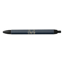 Elegant script metallic navyblauw goud monogram