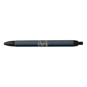 Elegant script metallic navyblauw goud monogram zwarte inkt pen