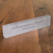 Elegant Script Metallic Silver Name Job Titel Naambordje (Zijkant)