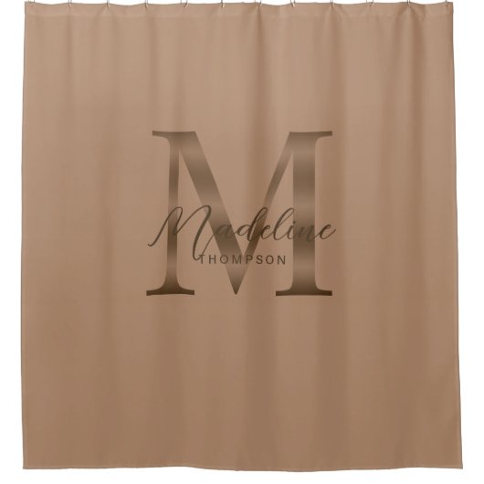 Elegant Script Metallic Taupe Gold Monogram Douchegordijn (Voorkant)