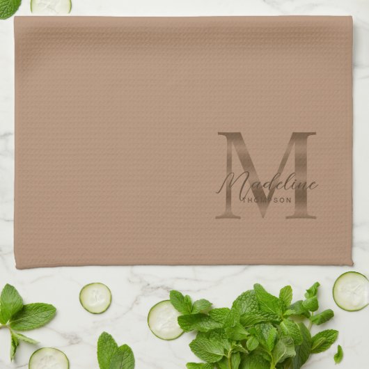 Elegant Script Metallic Taupe Gold Monogram Theedoek (Gevouwen)