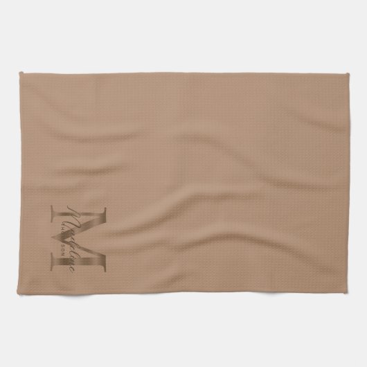 Elegant Script Metallic Taupe Gold Monogram Theedoek (Horizontaal)