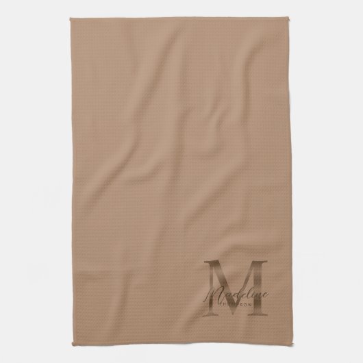 Elegant Script Metallic Taupe Gold Monogram Theedoek (Verticaal)
