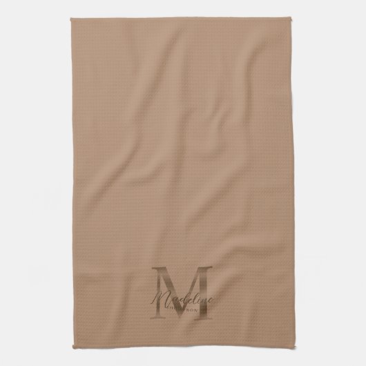 Elegant Script Metallic Taupe Gold Monogram Theedoek (Verticaal)