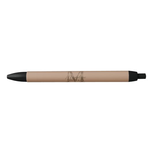 Elegant script metallic taupe gouden monogram zwarte inkt pen (Voorkant)