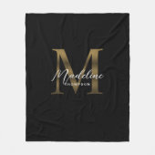 Elegant Script Metallic Zwart Goud Monogram Fleece Deken (Voorkant)