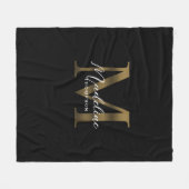 Elegant Script Metallic Zwart Goud Monogram Fleece Deken (Voorkant (Horizontaal))