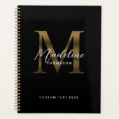 Elegant Script Metallic Zwart Goud Monogram Planner (Voorkant)