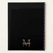 Elegant Script Metallic Zwart Goud Monogram Planner (Achterkant)
