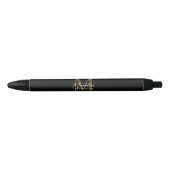 Elegant Script Metallic Zwart Goud Monogram Zwarte Inkt Pen (Voorkant)
