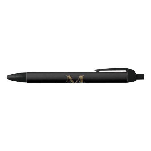 Elegant Script Metallic Zwart Goud Monogram Zwarte Inkt Pen (Bovenkant)