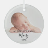 Elegant Script Mijn Eerste Kerst Baby Foto Glas Ornament (Voorkant)