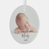 Elegant Script Mijn Eerste Kerst Baby Foto Glas Ornament (Voorkant Rechts)