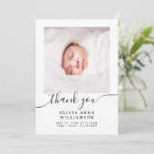 Elegant Script minimaal 2 foto Baby shower Bedankkaart (Staand voorkant)