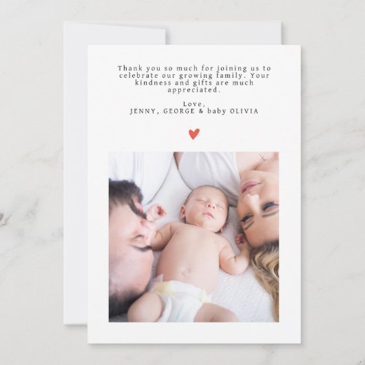 Elegant Script minimaal 2 foto Baby shower Bedankkaart (Achterkant)