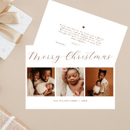 Elegant Script Minimaal 3 Foto Prettig Kerstfeest Feestdagenkaart