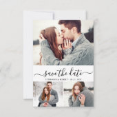 Elegant Script Minimaal 3 Fotocollage Bruiloft Save The Date (Voorkant)