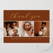 Elegant Script Minimal 3 Foto Nieuwe Baby Bedankt Folie Uitnodiging (Voorkant)