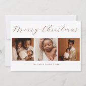 Elegant Script Minimal 3 Photo Merry Christmas Feestdagenkaart (Voorkant)