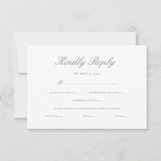 Elegant script Minimal Kindly Reply bruiloft RSVP Kaartje (Voorkant)