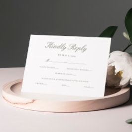 Elegant script Minimal Kindly Reply bruiloft RSVP Kaartje