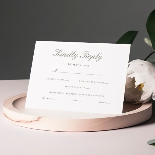 Elegant script Minimal Kindly Reply bruiloft RSVP Kaartje