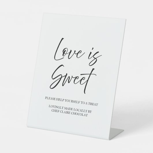 Elegant Script Minimal Love is Sweet White Wedding Reclamebord Met Voetstuk (Voorkant)