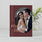 Elegant script Minimal Photo Christmas Folie Feestdagenkaart (Staand Voorkant)