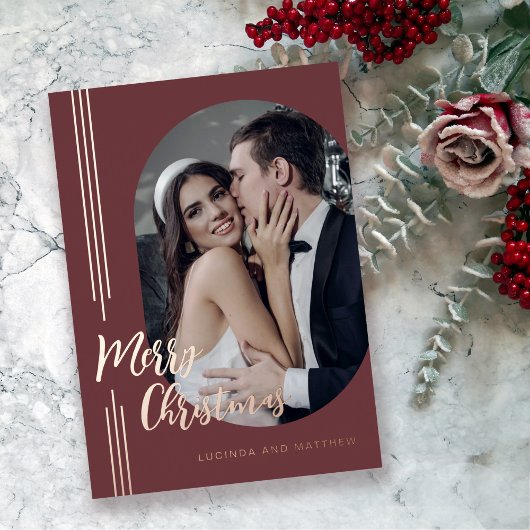 Elegant script Minimal Photo Christmas Folie Feestdagenkaart