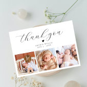 Elegant Script Minimal Photo Collage Baby shower Bedankkaart