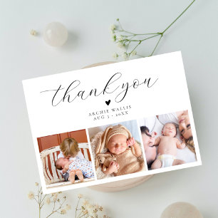 Elegant Script Minimal Photo Collage Baby shower Bedankkaart