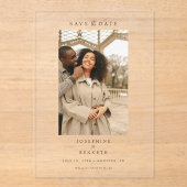 Elegant Script Minimal Photo Wedding Sla de datum Acryl Uitnodigingen (Voorkant)