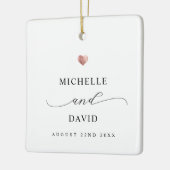 Elegant Script Minimal Roos Gold Heart Wedding Keramisch Ornament (Links)