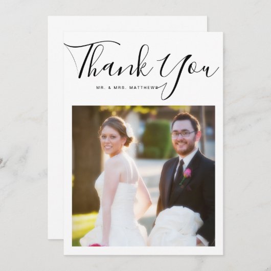 Elegant Script Minimal Weddenschap Foto bedankt (Voorkant / Achterkant)