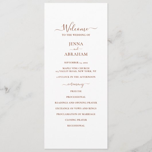 Elegant Script Minimal Wedding Programmakaart (Voorkant)
