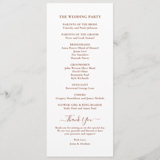 Elegant Script Minimal Wedding Programmakaart (Achterkant)