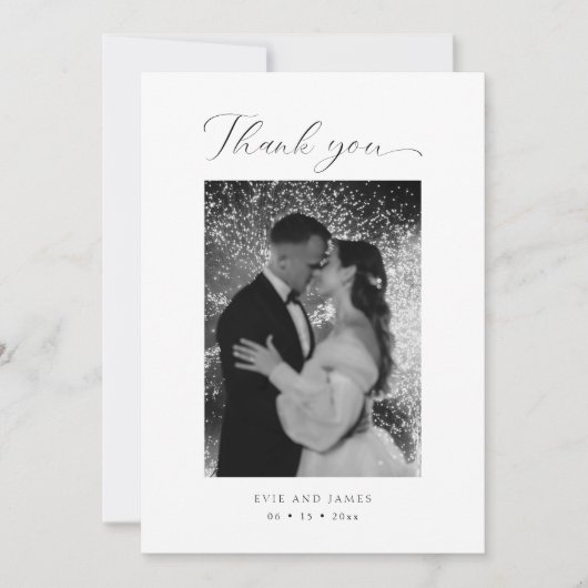 Elegant script Minimale foto bruiloft Bedankkaart (Voorkant)
