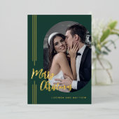 Elegant script Minimale foto Vrolijk kerstfeest Folie Feestdagenkaart (Staand Voorkant)