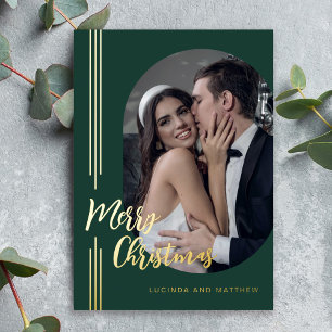 Elegant script Minimale foto Vrolijk kerstfeest Folie Feestdagenkaart