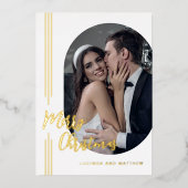 Elegant script Minimale foto Vrolijk kerstfeest Folie Feestdagenkaart (Voorkant)