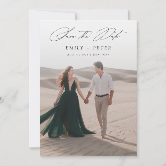 Elegant Script Minimalist 2 Foto Sla de datum op Kaart (Voorkant)