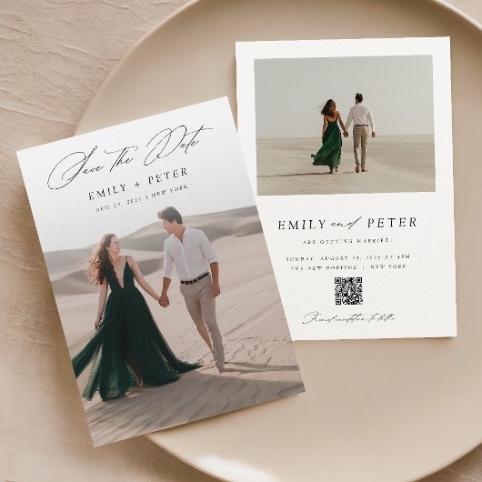 Elegant Script Minimalist 2 Foto Sla de datum op Kaart