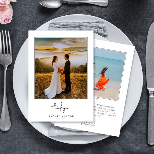 Elegant Script Minimalist 2-Photo Wedding Bedankkaart