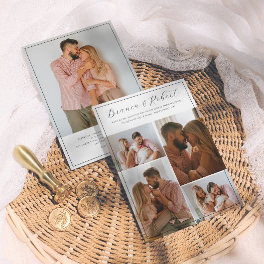 Elegant Script minimalist 5 Photo Collage Wedding Kaart