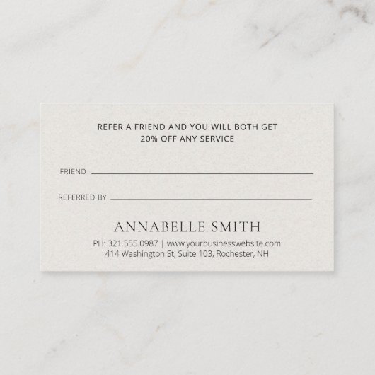 Elegant Script minimalist beige Modern Simple Aanbevelingskaartje (Achterkant)